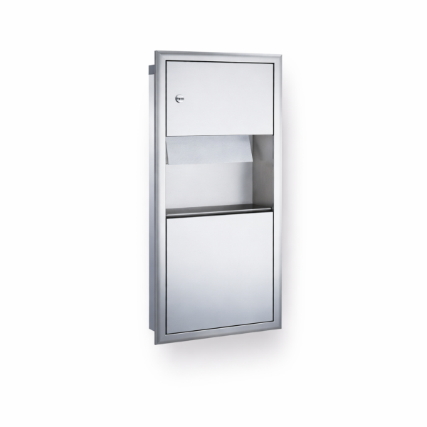 מתקן מגבות נייר ננעל כולל אשפתון בתוך הקיר