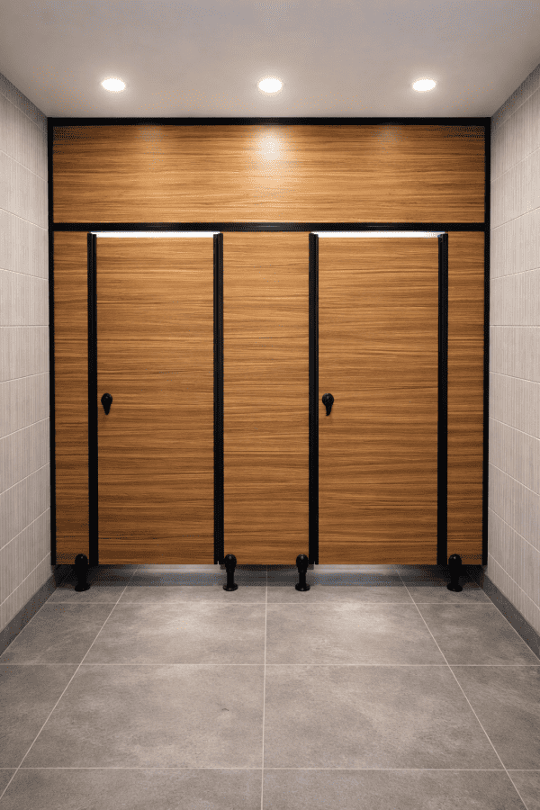 תא שירותים עם השלמה לתקרה-צבע עץ כהה,פרזול שחור