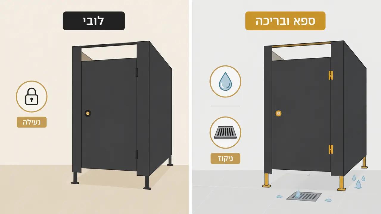 בחירת צבעים וגימורים לתאי שירותים במלון