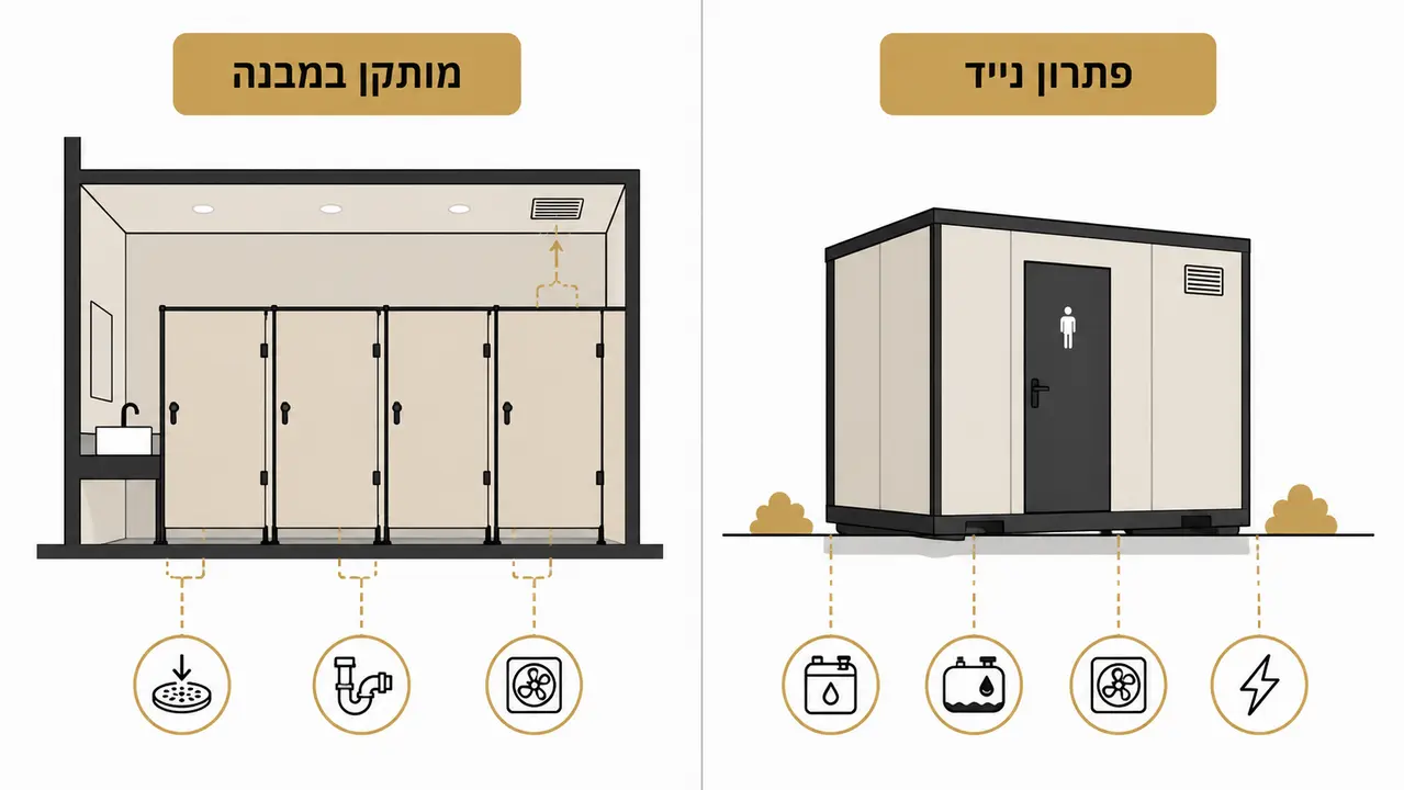 הבדל בין תאי שירותים קבועים לקניון לבין פתרונות ניידים