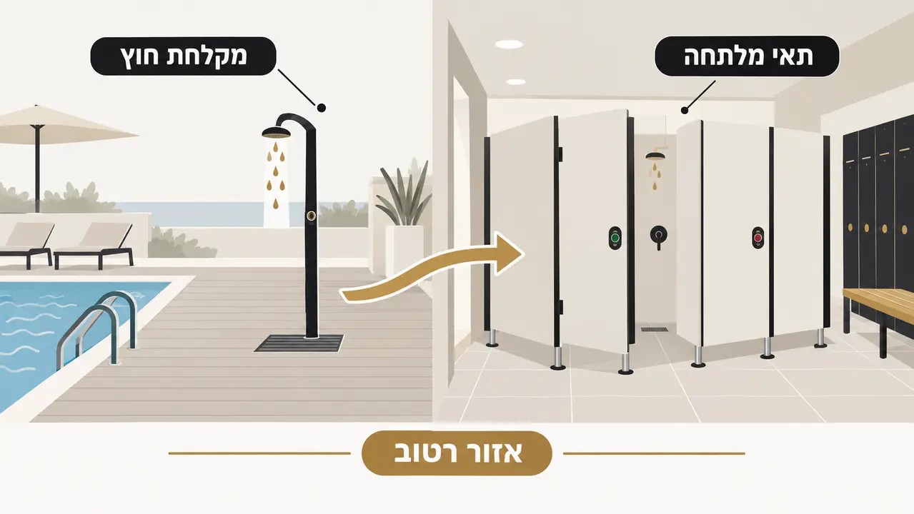 התקנת מקלחות לבריכה במלון