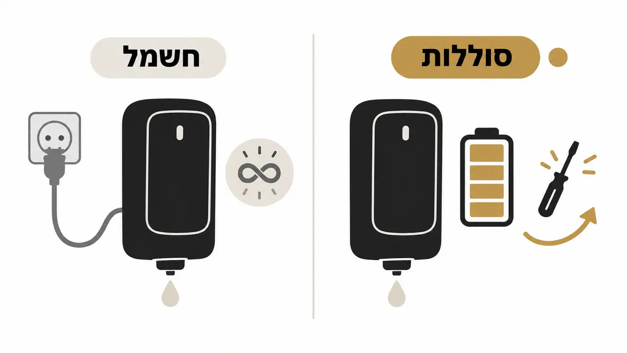 סבונייה אוטומטית על סוללות או חיבור לחשמל בבית ספר