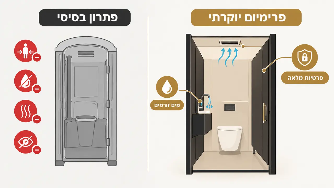 השוואה בין שירותים כימיים לתאי שירותים ברמת פרימיום לאירועים